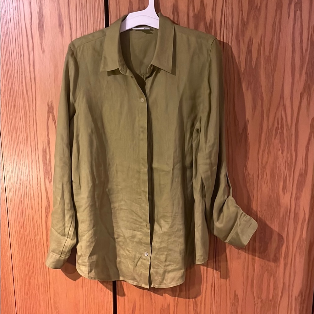 J. Jill Women’s Olive Green Linen Button-Up Shirt